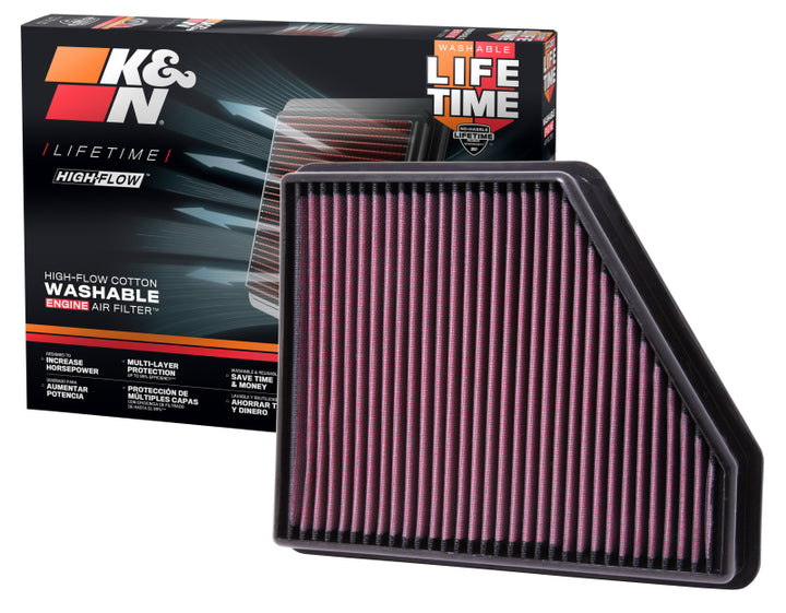 K&N 10 Chevy Camaro 3.6/6.2L Drop In Air Filter - Bull Strap