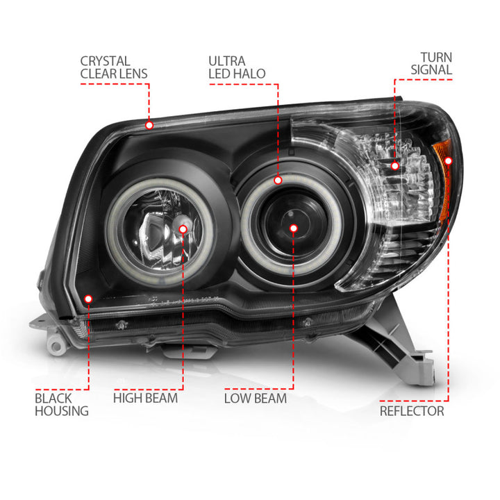ANZO 2006-2009 Toyota 4Runner Projector Headlights w/ Halo Black - Bull Strap