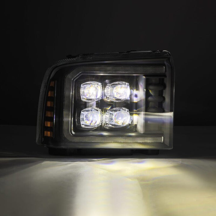 AlphaRex 05-07 Ford F250/350/450/550 Super Duty NOVA LED Proj HL Blk w/Actv Light & Seq Sig + SB DRL - Bull Strap
