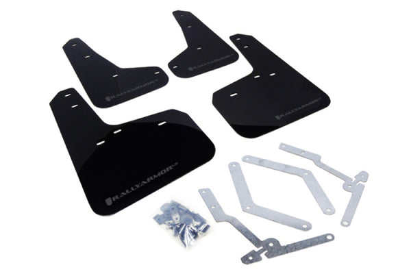 Rally Armor 12-19 Ford Focus ST / 16-19 RS Black Mud Flap w/Grey Logo - Bull Strap