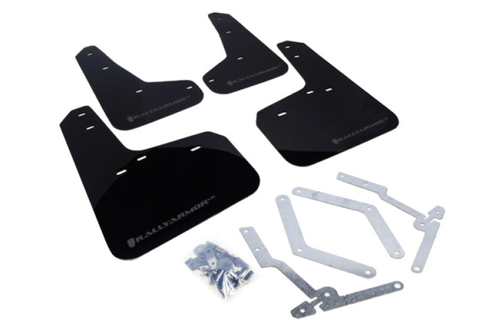 Rally Armor 12-19 Ford Focus ST / 16-19 RS Black Mud Flap w/Grey Logo - Bull Strap