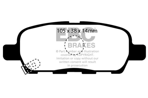 EBC 08-13 Infiniti EX35 3.5 Yellowstuff Rear Brake Pads - Bull Strap