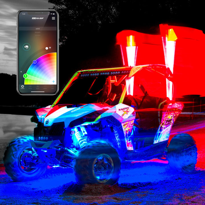 XK Glow XKchrome Advanced App Control LED Whip Light Kit for 4x4 Offroad UTV ATV 1x 48In 2nd Gen - Bull Strap