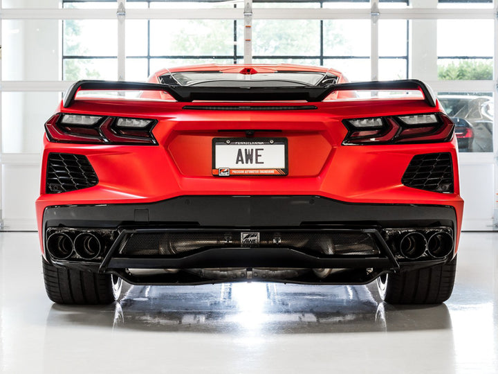 AWE Tuning 2020 Chevrolet Corvette (C8) Track Edition Exhaust - Quad Diamond Black Tips - Bull Strap