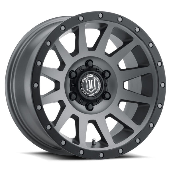 ICON Compression 18x9 6x5.5 0mm Offset 5in BS Titanium Wheel - Bull Strap