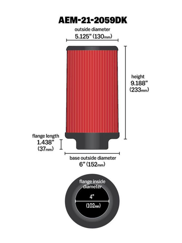 AEM 4 in x 9 in Dryflow Element Filter - Bull Strap
