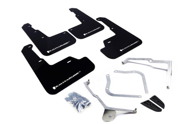 Rally Armor 15-21 Subaru WRX/STI Black UR Mud Flap w/White Logo - Bull Strap