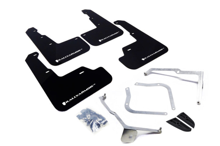 Rally Armor 15-21 Subaru WRX/STI Black UR Mud Flap w/White Logo - Bull Strap