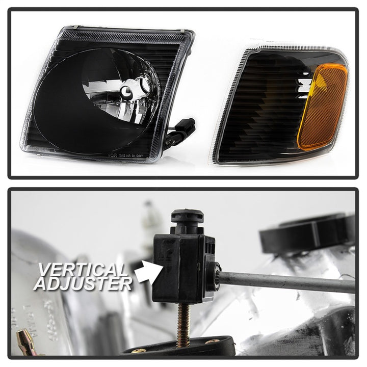 xTune 01-03 Ford Explorer Sport 4pc OEM Style Headlights w/Corner - Black (HD-JH-FEXP01-ST-BK) - Bull Strap