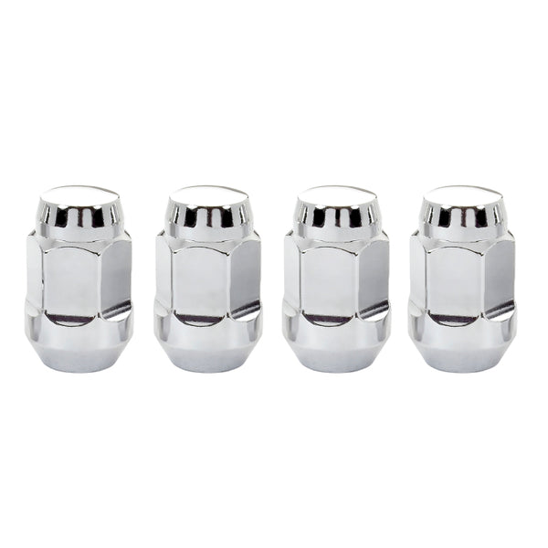 McGard Hex Lug Nut (Cone Seat Bulge Style) M12X1.5 / 3/4 Hex / 1.45in. Length (4-Pack) - Chrome - Bull Strap