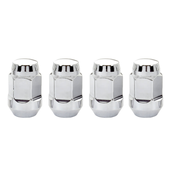 McGard Hex Lug Nut (Cone Seat Bulge Style) M12X1.5 / 3/4 Hex / 1.45in. Length (4-Pack) - Chrome - Bull Strap