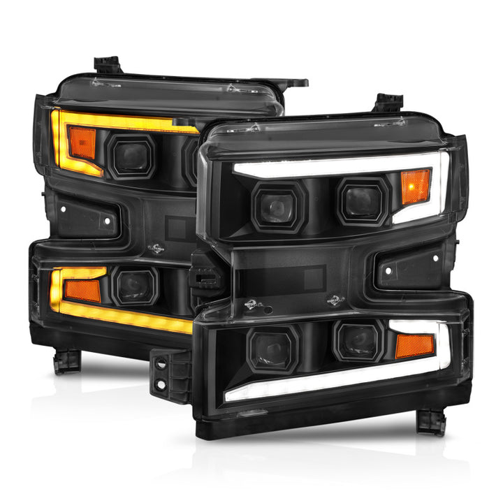 ANZO 19-22 Chevrolet Silverado 1500 LED Proj HL w/Lgt Bar SwBk Seq. Blk w/In. Light - Driver Side ON - Bull Strap