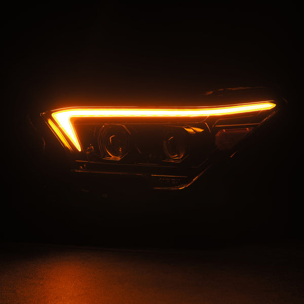 AlphaRex 23-24 Toyota Tacoma LUXX-Series LED Proj Headlights Alpha Blk w/Actv Light & Seq. Sig + DRL - Bull Strap