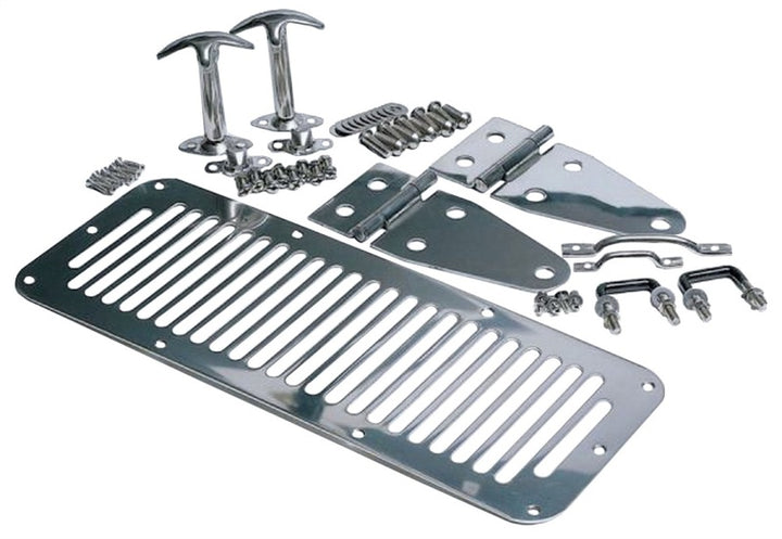 Rampage 1978-1983 Jeep CJ5 Hood Set - Stainless - Bull Strap
