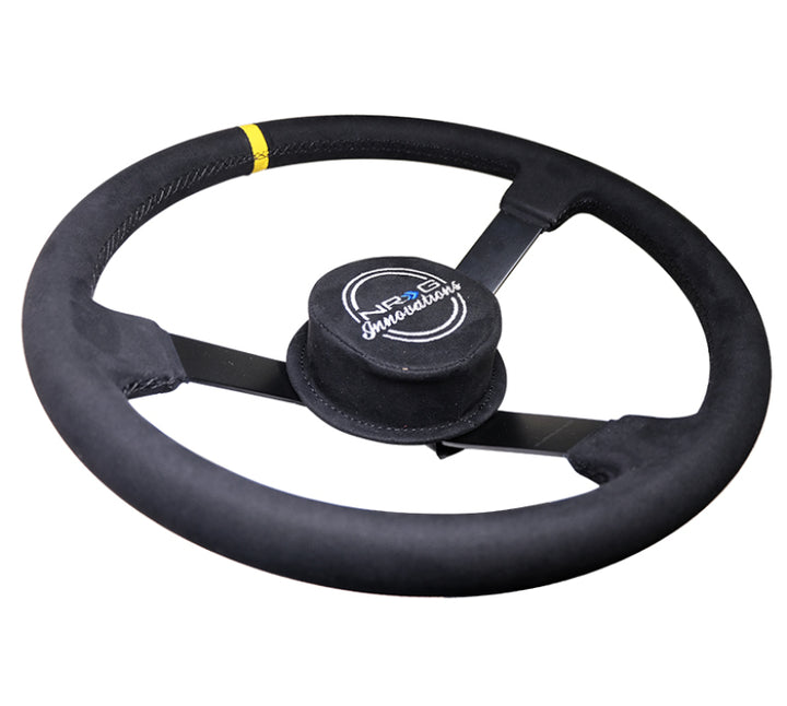 NRG Reinforced Steering Wheel (380mm) Nascar/ Alcantara 3 Spoke w/ NRG Logo/ Removable Crushed Pad - Bull Strap