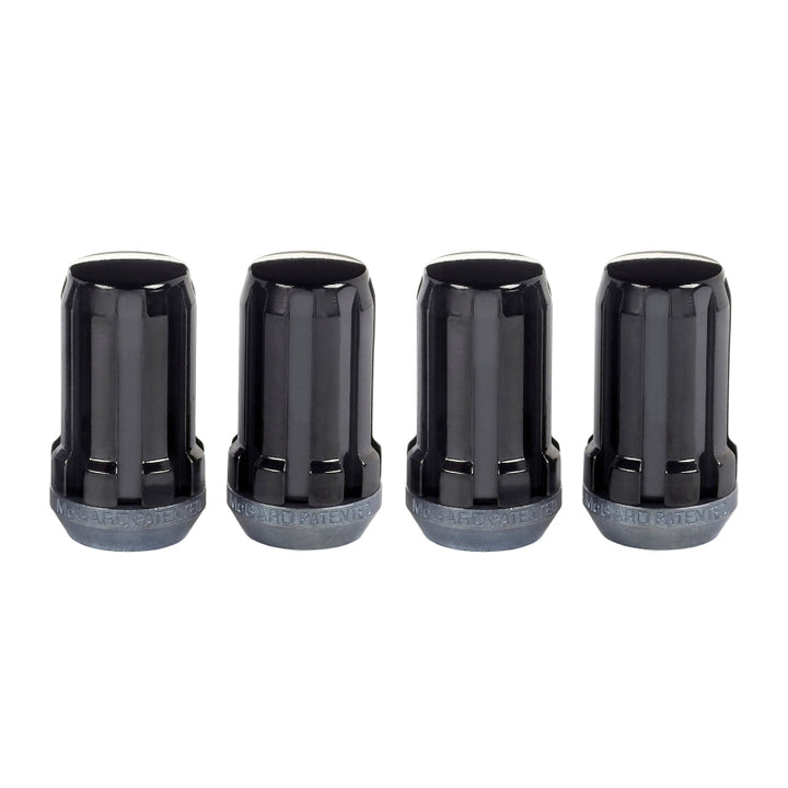 McGard SplineDrive Lug Nut (Cone Seat) M14X1.5 / 1.648in. Length (4-Pack) - Black (Req. Tool) - Bull Strap