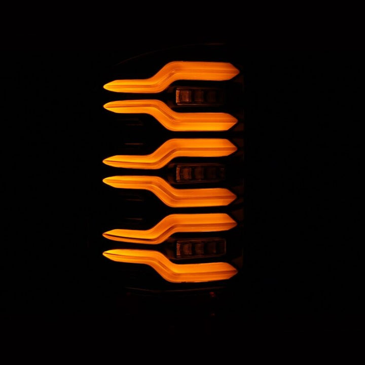 AlphaRex 14-18 GMC Sierra 1500/2500HD/3500HD LUXX-Series LED Tail Lights Alpha-Blk Actv Lgt Seq. Sig - Bull Strap