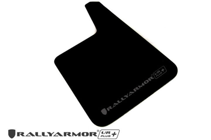 Rally Armor Universal Black UR Plus Mud Flap  w/ Metallic Black Logo - Pair - Bull Strap