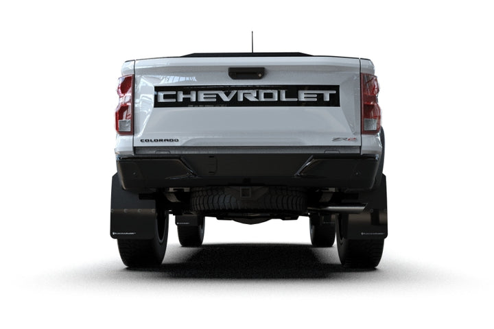 Rally Armor 23-25 Chevy Colorado ZR2 Black Mud Flap - White Logo - Bull Strap