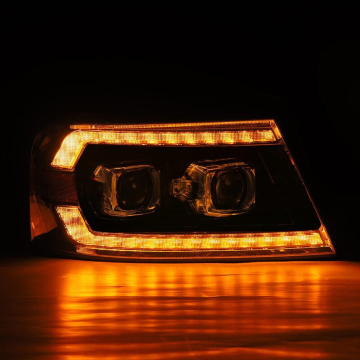 AlphaRex 04-08 Ford F150 PRO-Series Projector Headlights Alpha-Black w/ Sequential Signal and DRL - Bull Strap