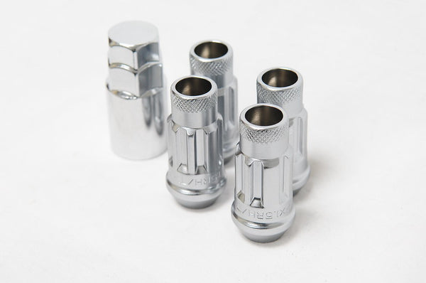 Wheel Mate 12x1.50 48mm Muteki SR48 Satin Silver Open End Locking Lug Nut - Set of 4 - Bull Strap