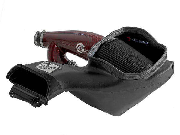 aFe 17-24 Ford F-150 Track Series Red Kevlar Carbon Fiber C/A Intake System w/Black Pro 5R Filter - Bull Strap