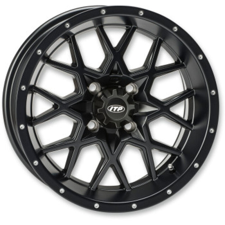 ITP Hurricane 15x7 / 5x4.5 BP / 6+1 Offset Gloss Black Wheel - Bull Strap