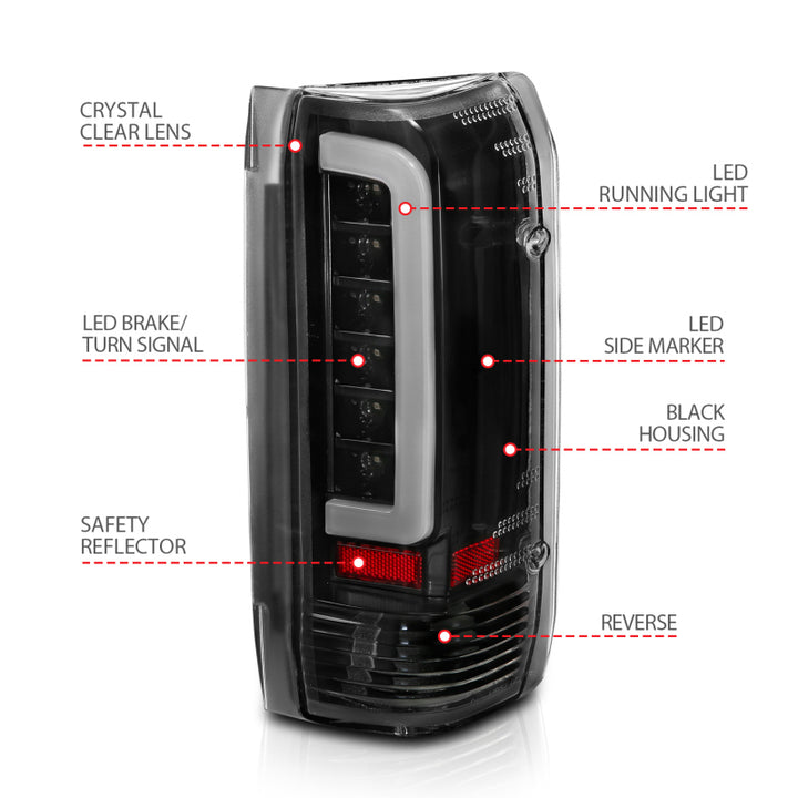 ANZO 1987-1996 Ford F-150 LED Taillights Black Housing Clear Lens (Pair) - Bull Strap