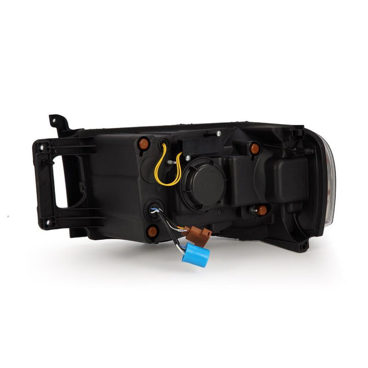 AlphaRex 02-05 Dodge Ram 1500 LUXX LED Proj Headlights Plank Style Black w/Activ Light/Seq Signal - Bull Strap