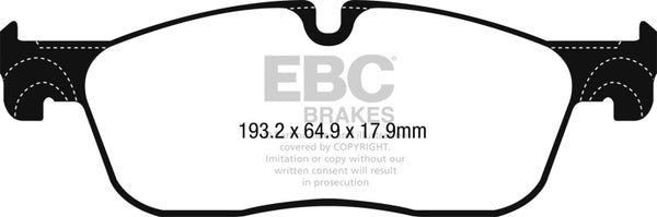 EBC 2016+ Jaguar F-Pace 2.0L TD (180) Yellowstuff Front Brake Pads - Bull Strap