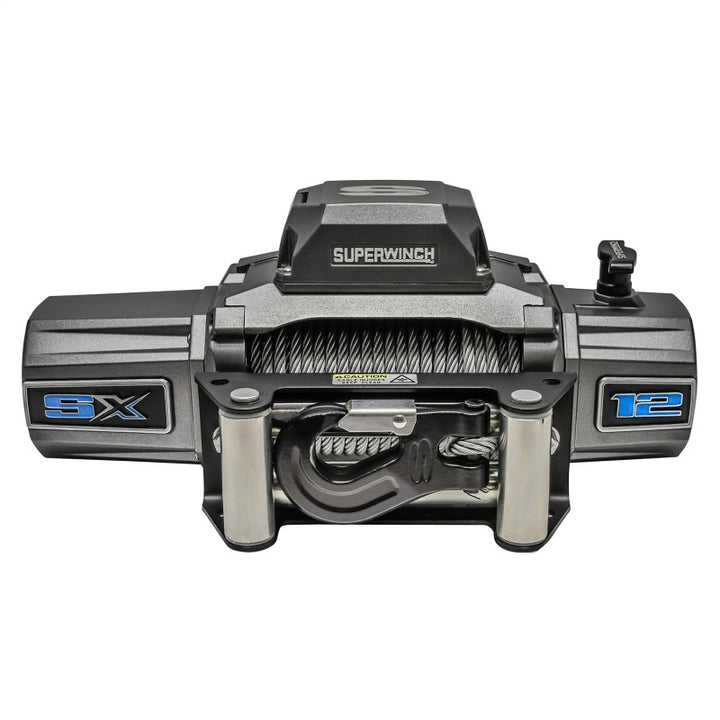 Superwinch 12000 LBS 12V DC 3/8in x 85ft Wire Rope SX 12000 Winch - Graphite - Bull Strap