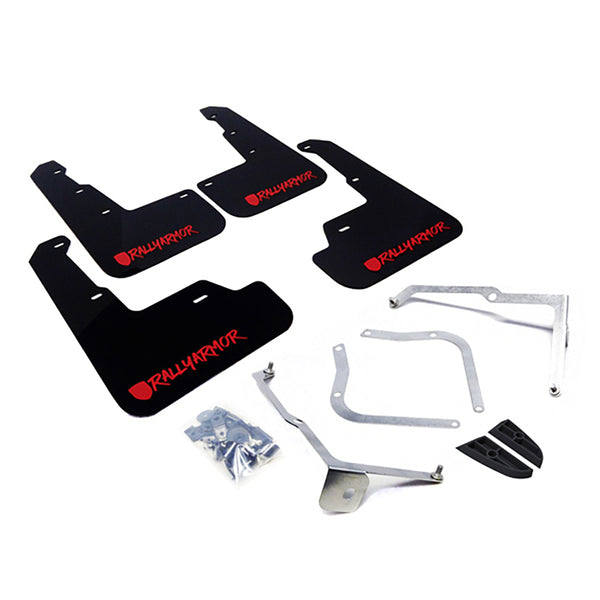 Rally Armor 15-21 Subaru WRX/STI Black UR Mud Flap w/Red Altered Font Logo - Bull Strap