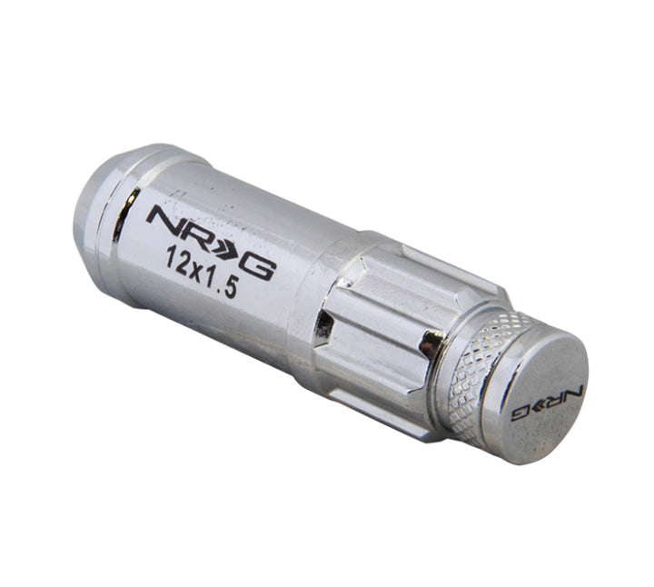 NRG 700 Series M12 X 1.5 Steel Lug Nut w/Dust Cap Cover Set 21 Pc w/Locks & Lock Socket - Silver - Bull Strap