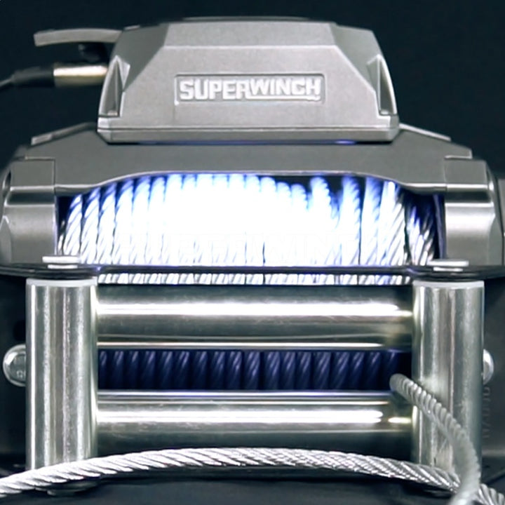 Superwinch 12000 LBS 12V DC 3/8in x 85ft Wire Rope SX 12000 Winch - Graphite - Bull Strap