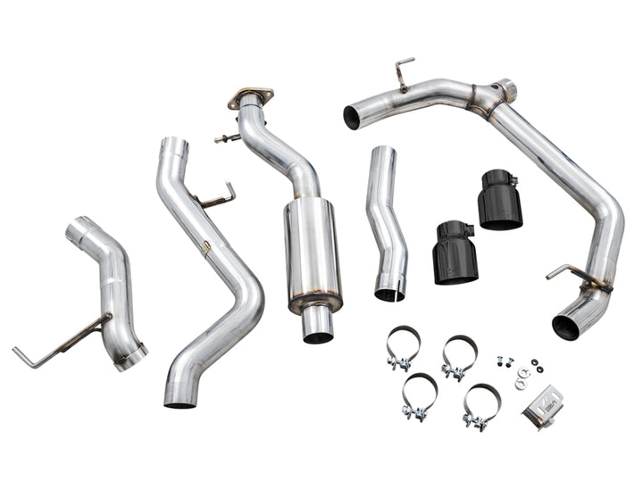 AWE Tuning 2021+ Ford Bronco 0FG Dual Rear Exit Exhaust w/Diamond Black Tips & Bash Guard - Bull Strap