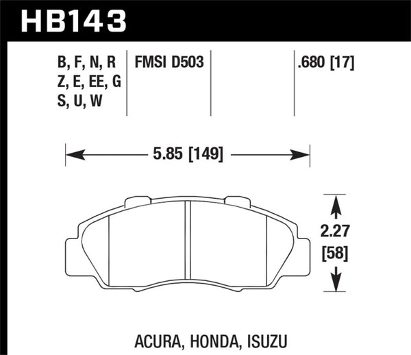 Hawk 97-01 Honda Prelude HPS Street Front Brake Pads - Bull Strap