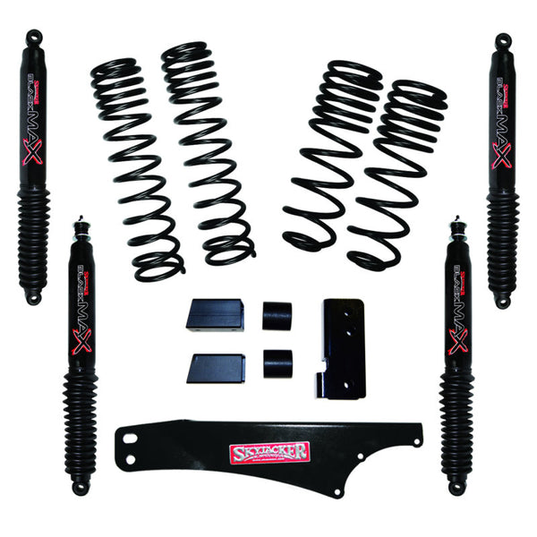 Skyjacker 2007-2018 Jeep Wrangler JK 4 Door 4WD Long Travel 2in-2.5in Lift Kit w/Black Max Shocks - Bull Strap