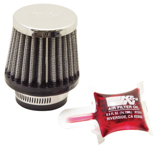 K&N Universal Chrome Filter 1 3/8 inch FLG / 2 1/2 inch Base / 2 inch Top / 2 1/4 inch Height - Bull Strap