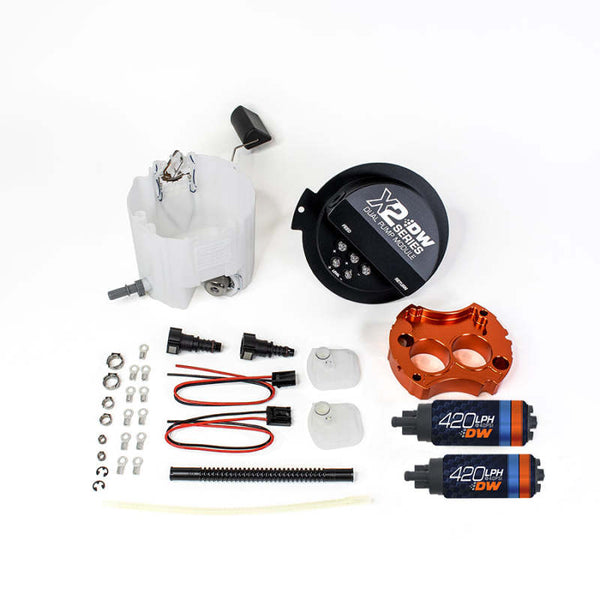 Deatschwerks X2 Series Fuel Pump Module w/ 2 DW420s For 2010-15 Camaro LS 3.7 V6 - Bull Strap