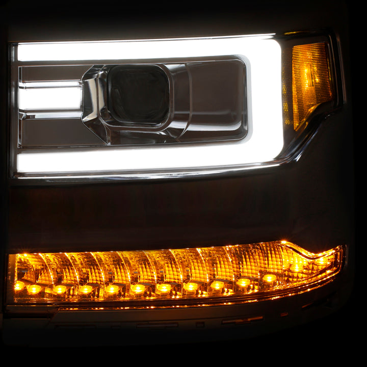 ANZO 16-17 Chevy Silverado 1500 Projector Headlights Plank Style Design Chrome w/ Amber - Bull Strap