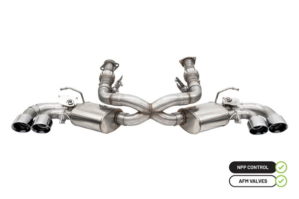 Corsa 2020-25 Corvette C8 3in Valved Cat-Back 4.5in Pol Quad Tips - Fits Factory Perf Exhaust w/ AFM - Bull Strap