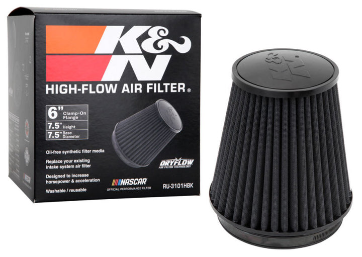 K&N Universal Rubber Filter Round Tapered 6in Flange ID x 7.5in Base OD x 5.25in Top OD x 8in Height - Bull Strap