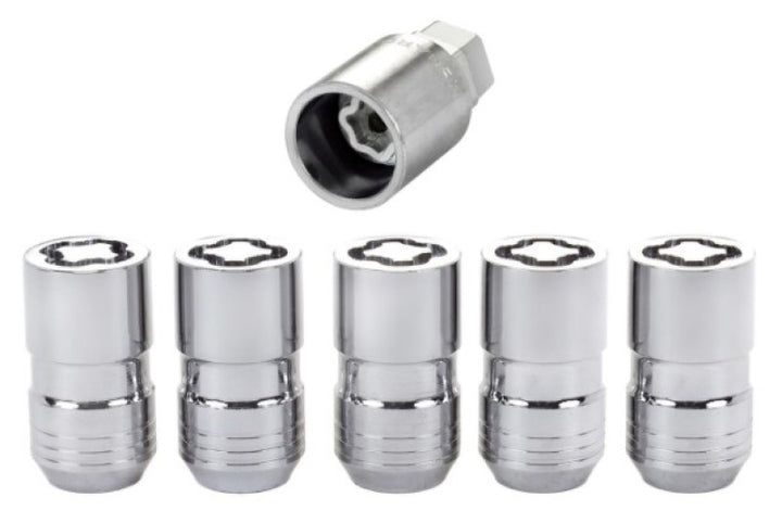 McGard Wheel Lock Nut Set - 5pk. (Cone Seat) M14X1.5 / 22mm Hex / 1.639in OAL - Chrome - Bull Strap