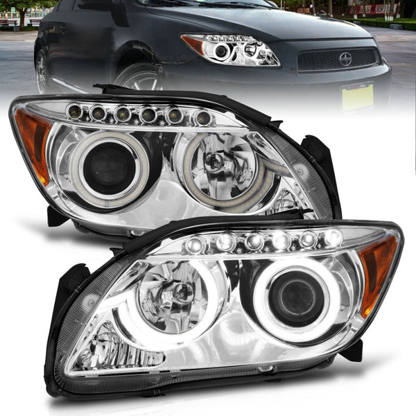 ANZO 2005-2010 Scion Tc Projector Headlights w/ Halo Chrome (CCFL) - Bull Strap