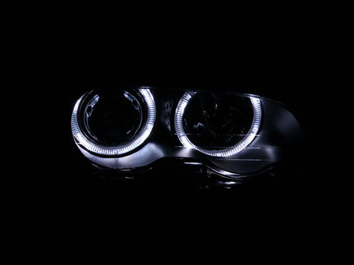 ANZO 2000-2003 BMW 3 Series E46 Projector Headlights w/ Halo Black - Bull Strap
