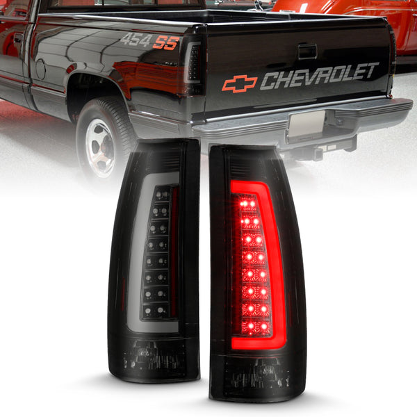 ANZO 1999-2000 Cadillac Escalade LED Taillights Black Housing Smoke Lens Pair - Bull Strap