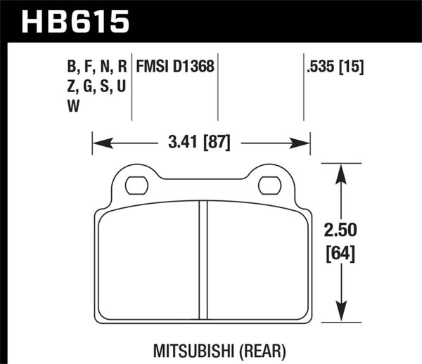 Hawk 2008-2014 Mitsubishi Lancer Evo (1-piece front rotor) High Perf. Street 5.0 Rear Brake Pads - Bull Strap