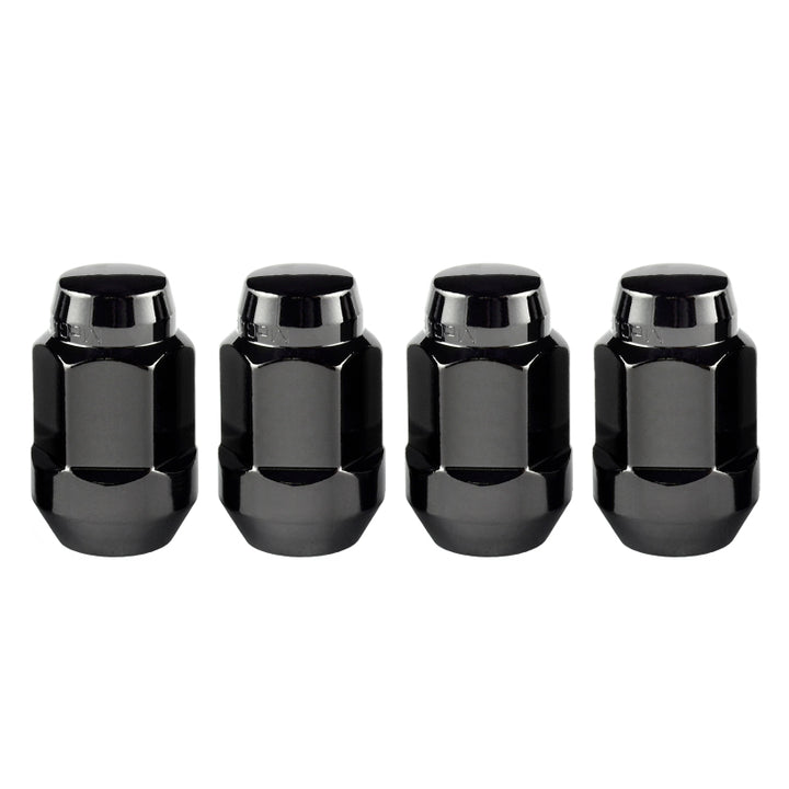 McGard Hex Lug Nut (Cone Seat Bulge Style) M12X1.5 / 3/4 Hex / 1.45in. Length (4-Pack) - Black - Bull Strap
