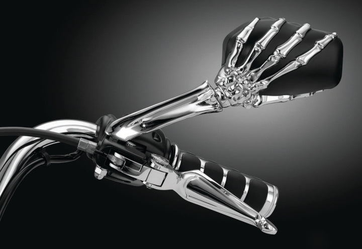 Kuryakyn Skeleton Hand Mirrors Chrome/Black - Bull Strap