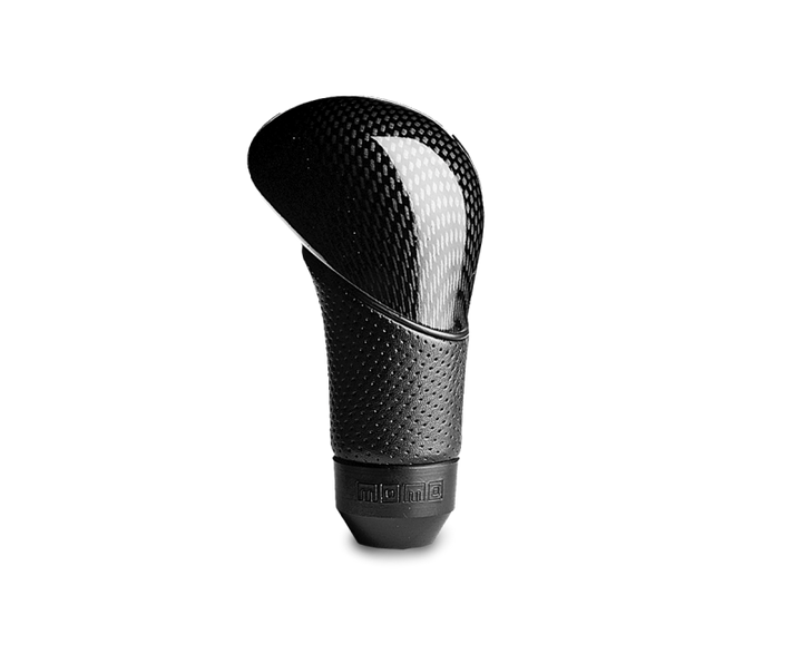 Momo Shadow Shift Knob - Black Airleather, Carbon Effect Insert - Bull Strap